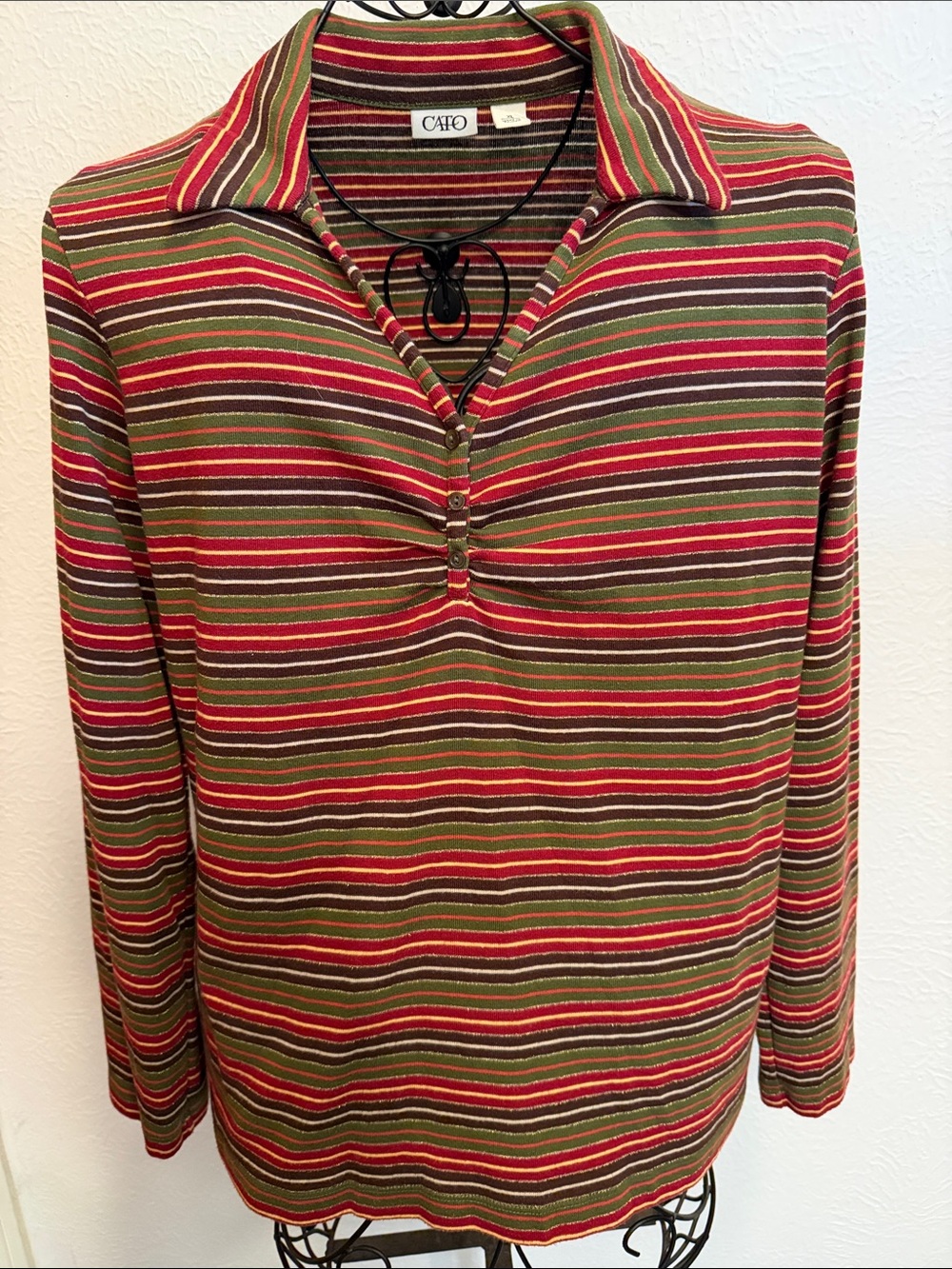 🎇🎇🎇3for 12$🎇🎇🎇Cato Striped Polo Top in Red, Olive & Brown-XL